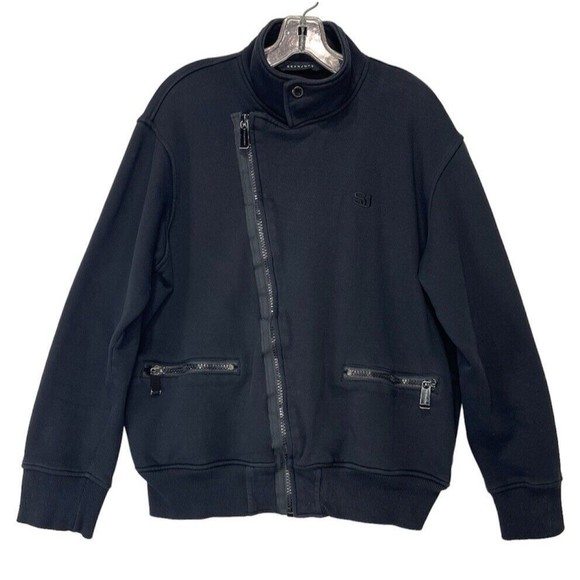 Sean John Mens Full Zip Track Jacket Black Large Asymmetrical Zip - Picture 1 of 16